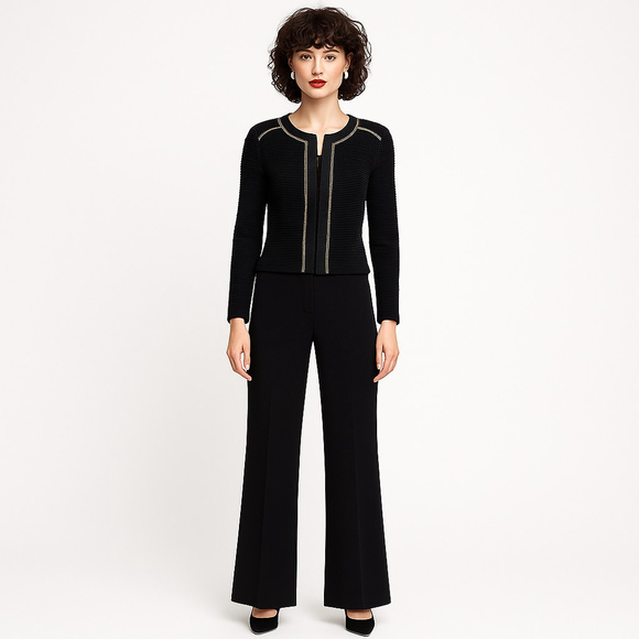 Maje Fine Knit Rhinestone Trim Cardigan Jacket Black Gold French Designer Small - Picture 3 of 16